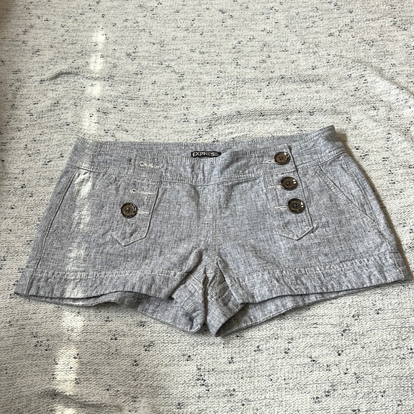 Express Grey Front Button Fabric Shorts - Picture 1 of 4